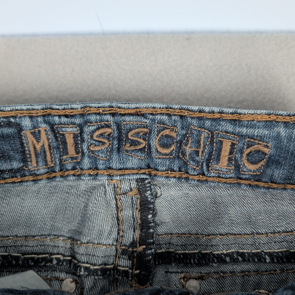 Miss Chic Jeans Womens 3 Blue Denim Low Rise Bootcut Embellished Flap Pocket - Picture 9 of 16
